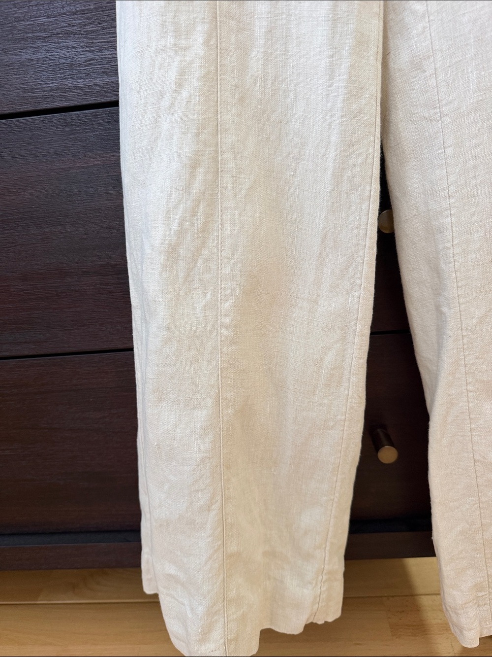 Cream Wide-Leg Linen Blend Pants - Picture 5 of 5